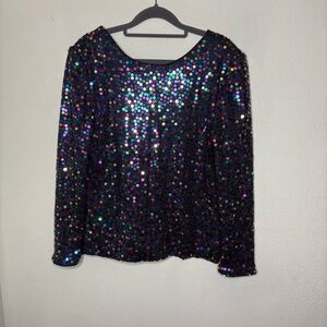 Vintage 80s After Five Sequin Black Multicolor Women's Top Large